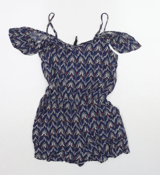 Divided by H&M Womens Blue Geometric Viscose Playsuit One-Piece Size 8 Pullover
