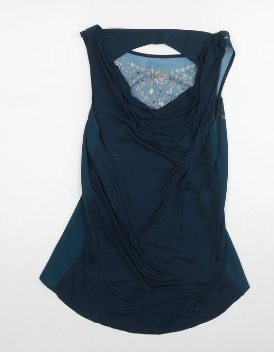 Oasis Womens Blue Viscose Basic Blouse Size M Boat Neck - Embellished