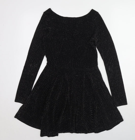 ORSAY Womens Black Geometric Acrylic A-Line Size 10 Round Neck Pullover