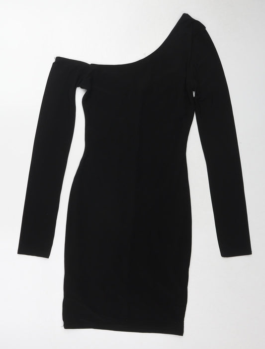 Missguided Womens Black Polyester Shift Size 8 One Shoulder Pullover - Asymmetric Neckline