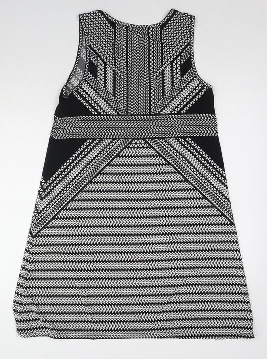 Max Studio Womens Black Geometric Polyester A-Line Size M Round Neck Pullover