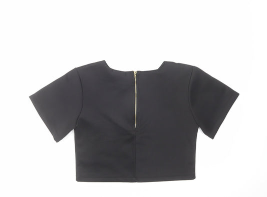 Womens UK Size 8 Missguided Black Cropped T-Shirt