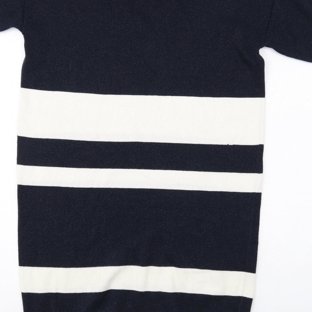 NEXT Womens Blue Striped Cotton Jumper Dress Size 10 V-Neck Pullover