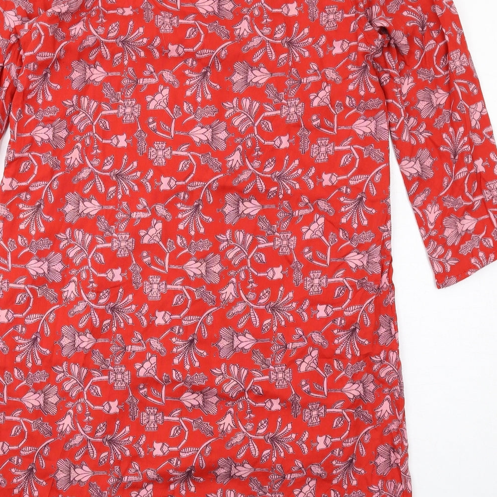 Compania Fantastica Womens Red Floral Viscose A-Line Size M Round Neck Button