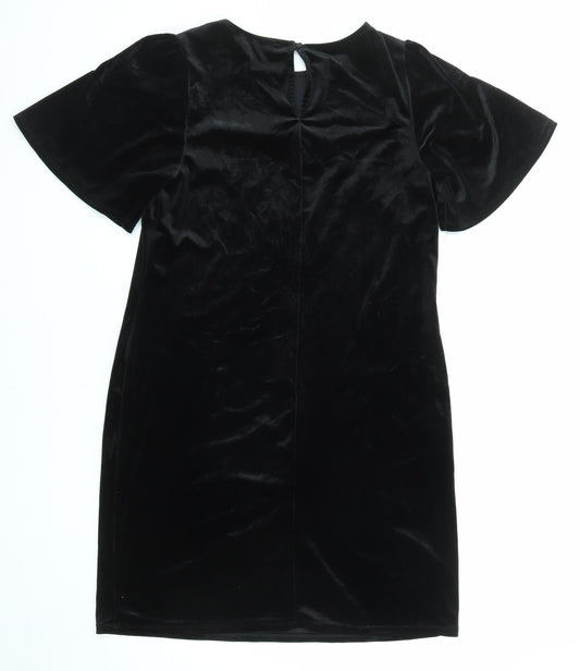 Dorothy Perkins Womens Black Polyester Shift Size 10 Round Neck Button
