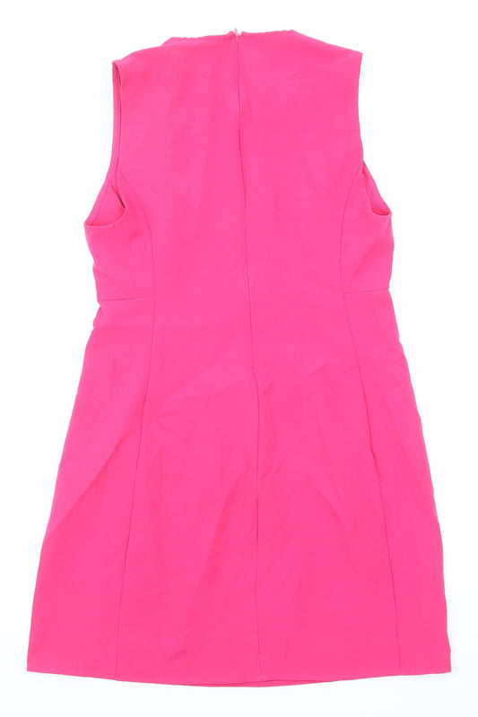 Stradivarius Womens Pink Polyester Shift Size L Round Neck Zip