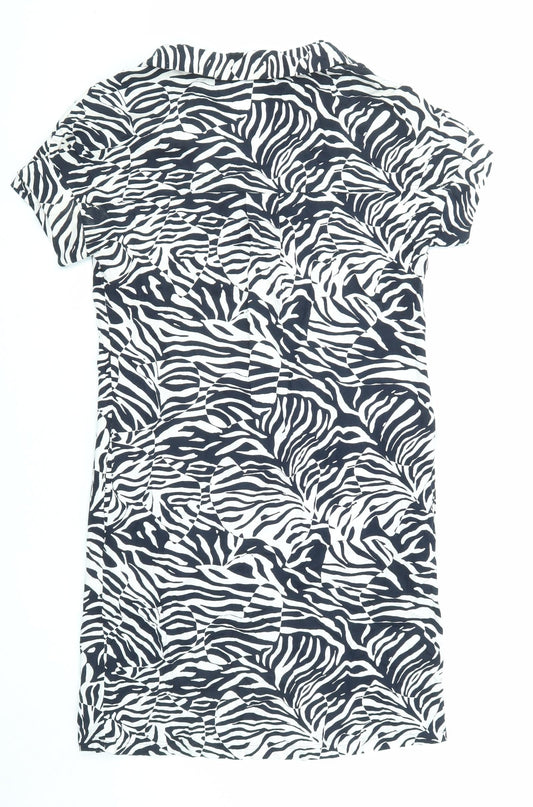Marks and Spencer Womens Blue Geometric Viscose A-Line Size 8 V-Neck Pullover