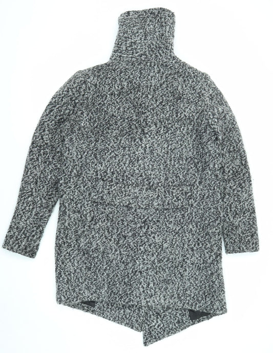 Divided by H&M Womens Black Geometric Overcoat Coat Size 10 Snap