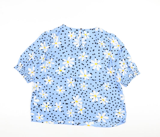 John Lewis Womens Blue Floral Viscose Basic Blouse Size 16 Round Neck