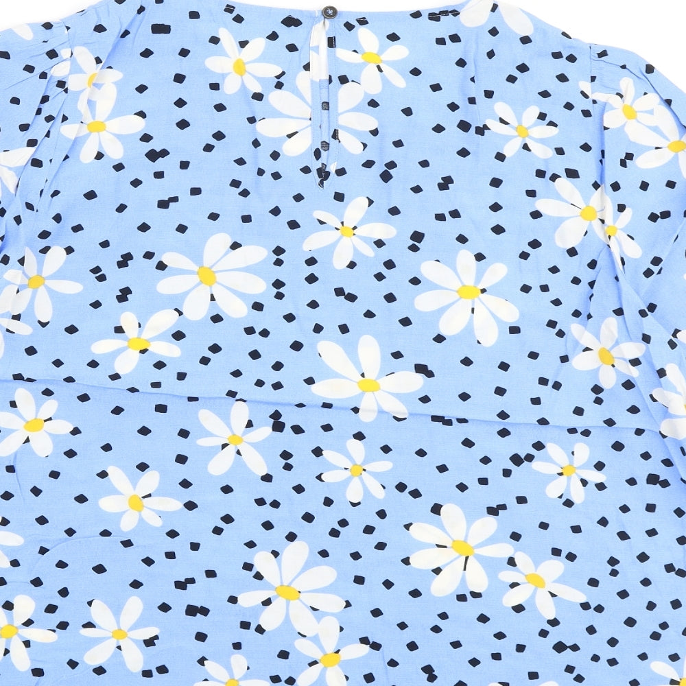 John Lewis Womens Blue Floral Viscose Basic Blouse Size 16 Round Neck