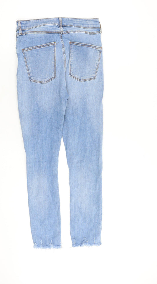 Zara Womens Blue Cotton Skinny Jeans Size 10 L26 in Regular Zip