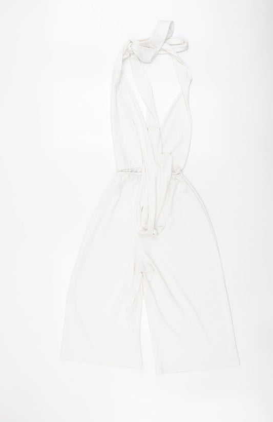 PRETTYLITTLETHING Womens White Polyester Playsuit One-Piece Size 6 Tie