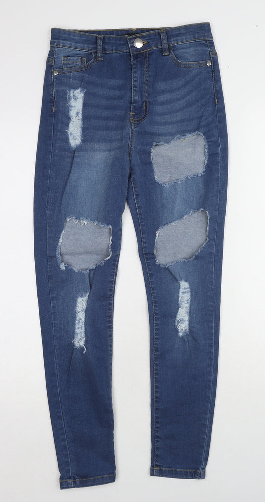 Additional front view of I SAW IT FIRST women’s blue cotton skinny jeans, size UK 6, 26-inch leg regular zip