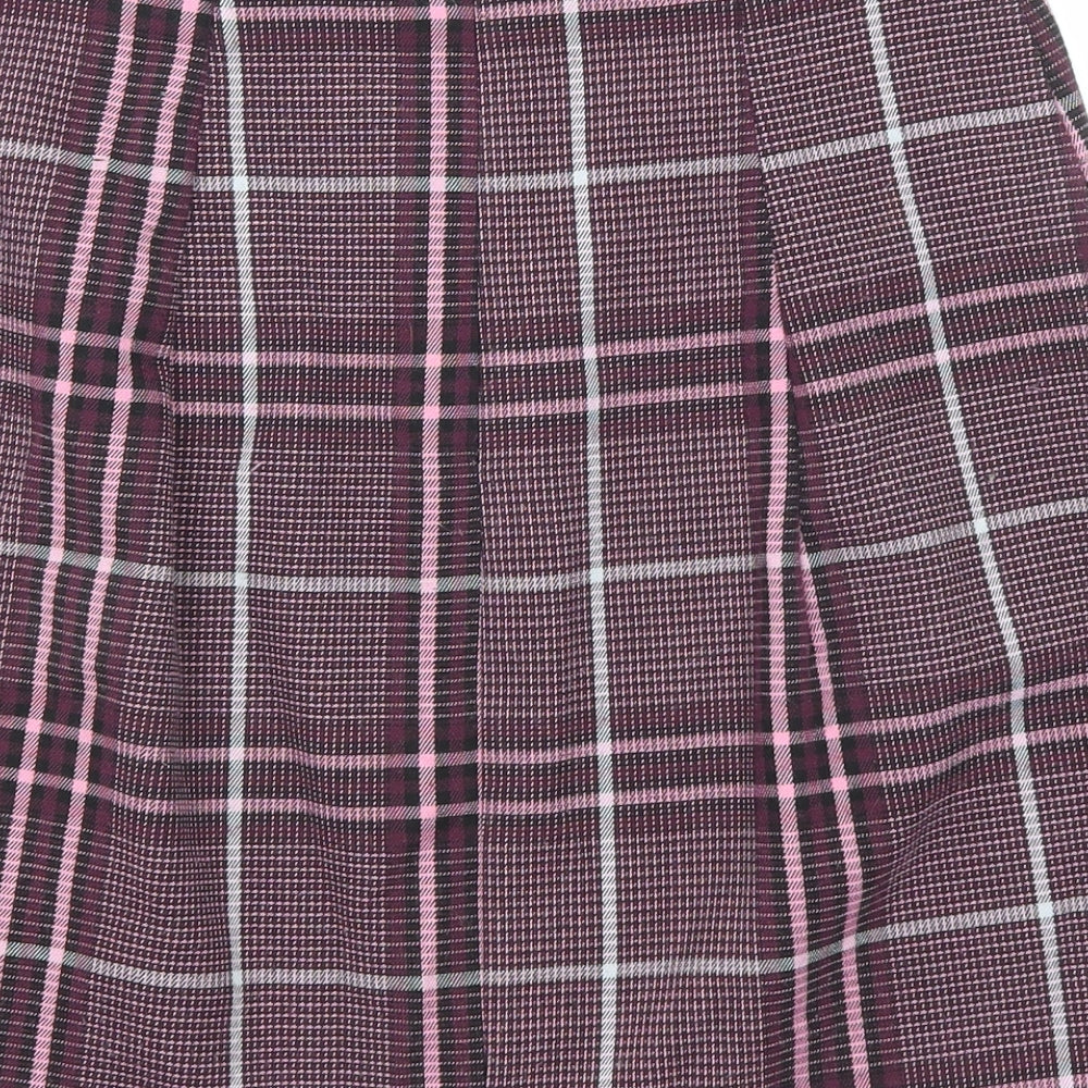 Marks and Spencer Womens Purple Plaid Wool A-Line Skirt Size 29 in Zip