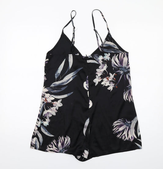 Missguided Womens Black Floral Polyester Playsuit One-Piece Size 10 Zip