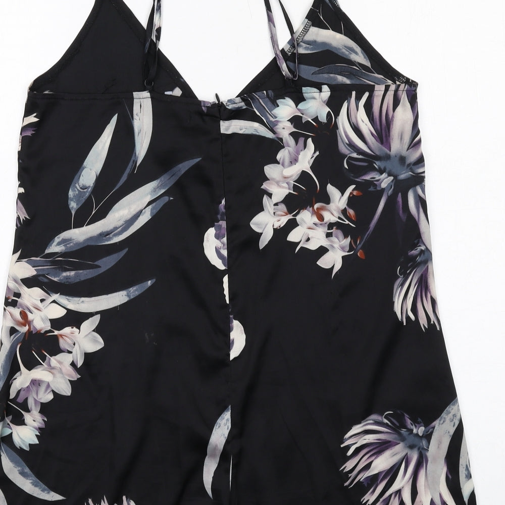 Missguided Womens Black Floral Polyester Playsuit One-Piece Size 10 Zip