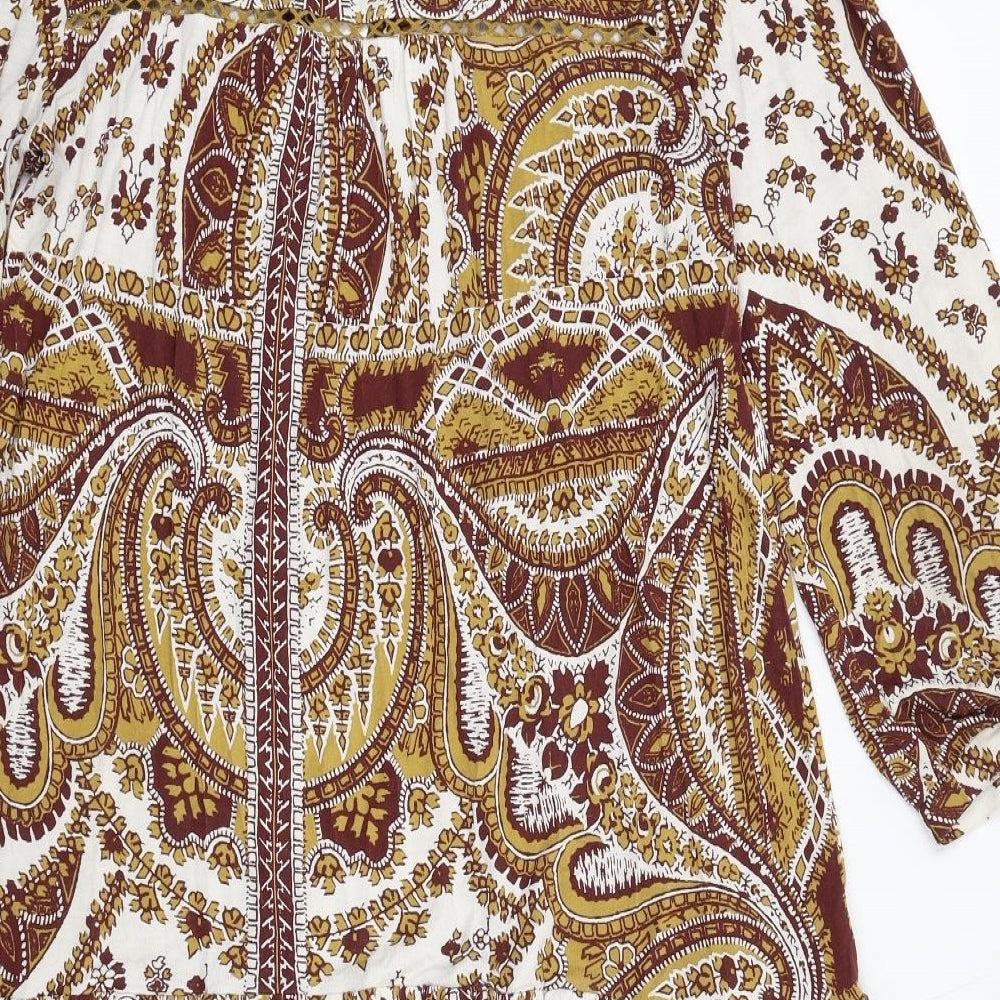 NEXT Womens Multicoloured Geometric Viscose Kaftan Size 12 V-Neck Pullover