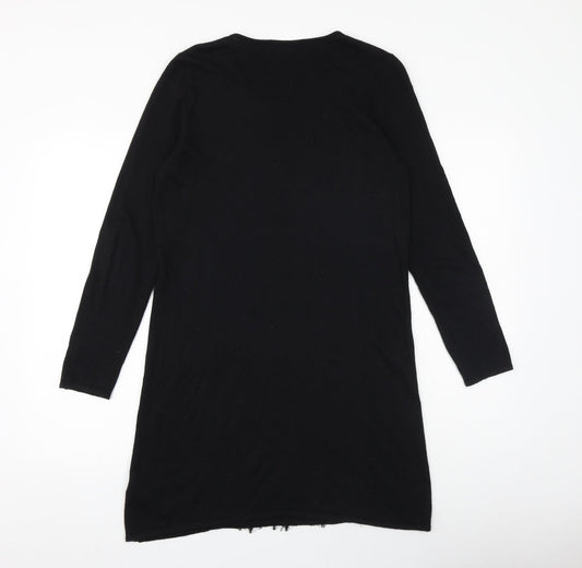 Marks and Spencer Womens Black Floral Viscose A-Line Size 14 Round Neck Pullover