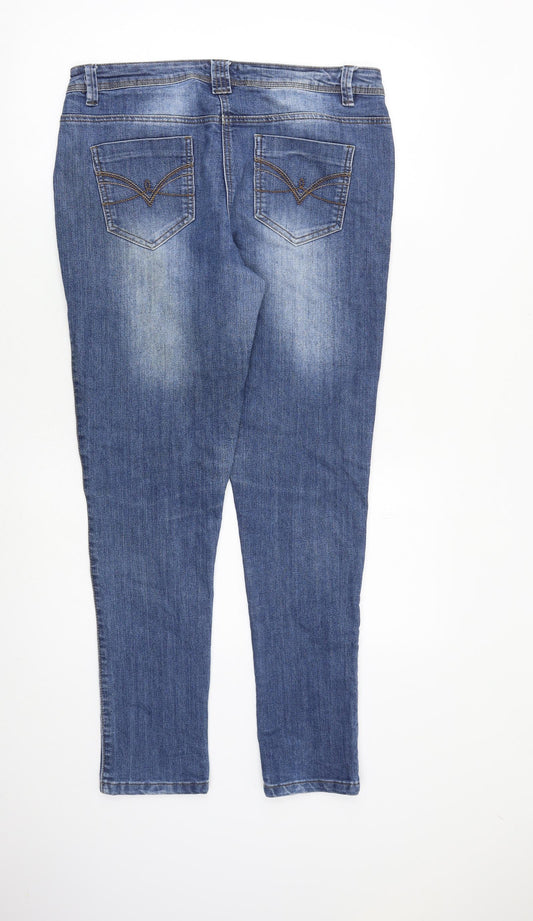 M&Co Womens Blue Cotton Skinny Jeans Size 12 L29 in Regular Zip