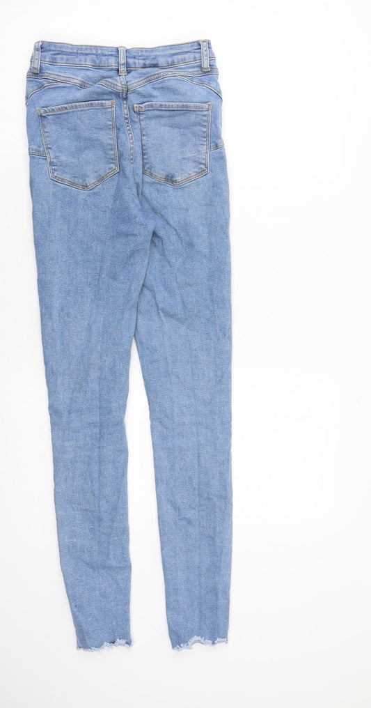 New Look Womens Blue Cotton Skinny Jeans Size 8 L29 in Slim Zip - Raw Hem