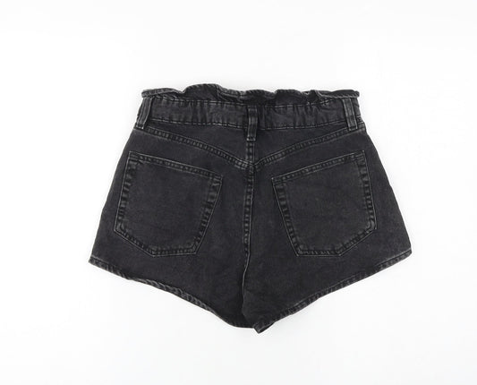 H&M Womens Black 100% Cotton Paperbag Shorts Size 8 Regular Button