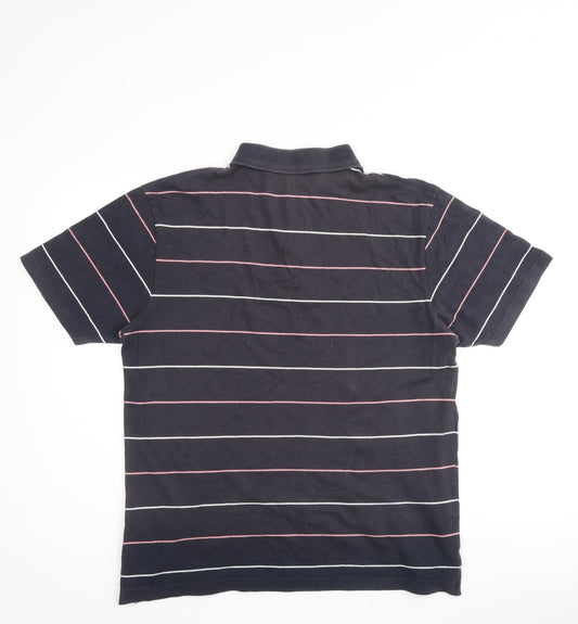 Reebok Mens Multicoloured Striped Cotton Polo Size M Collared Button