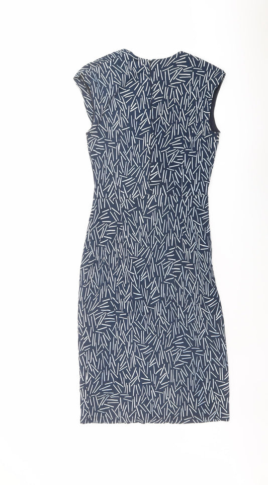 Autograph Womens Blue Geometric Viscose Shift Size 8 V-Neck Zip
