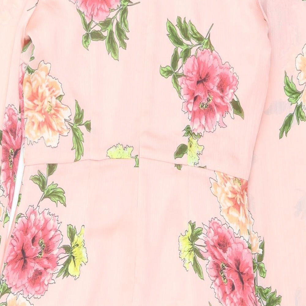 Miss Selfridge Womens Pink Floral Polyester Mini Size 8 V-Neck Zip