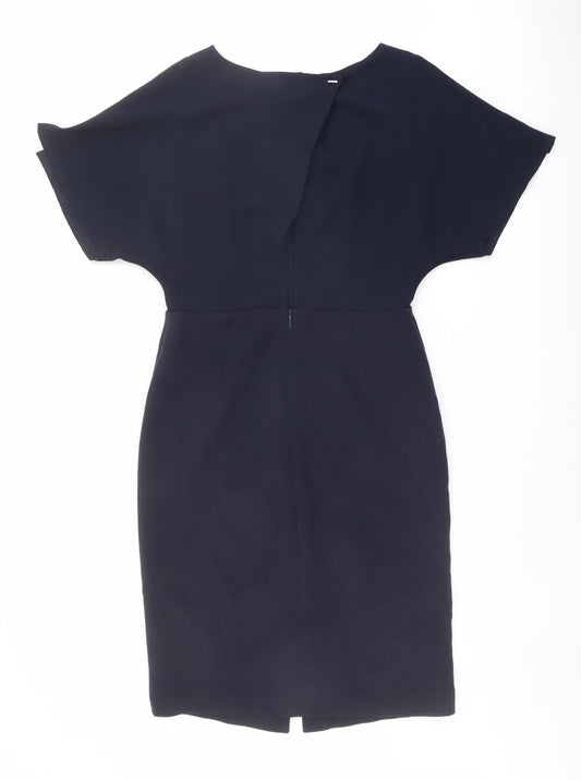 Mango Womens Blue Polyester Shift Size M Round Neck Button
