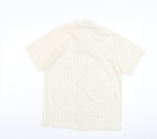 Vieste Mens Beige Striped Polyester Button-Up Size S Collared Button
