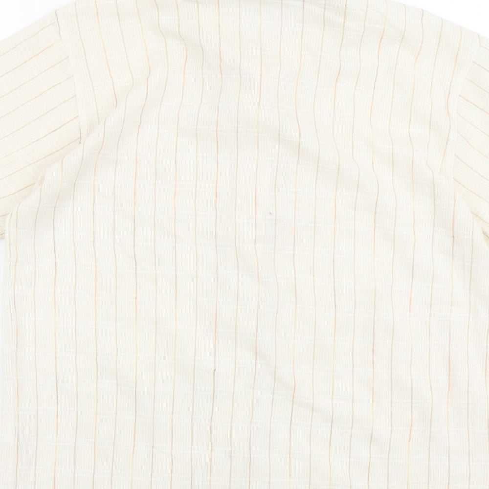 Vieste Mens Beige Striped Polyester Button-Up Size S Collared Button