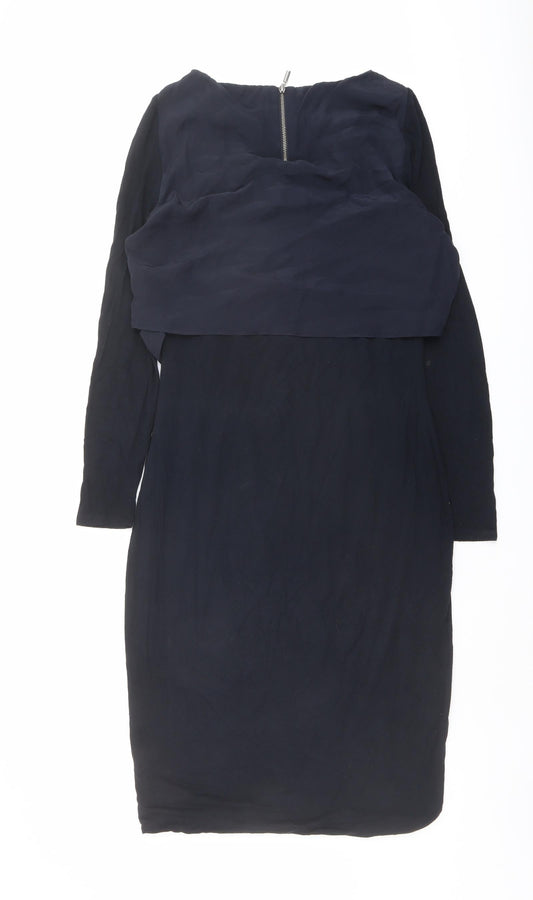 Mint Velvet Womens Blue Polyester Pencil Dress Size 10 Boat Neck Zip