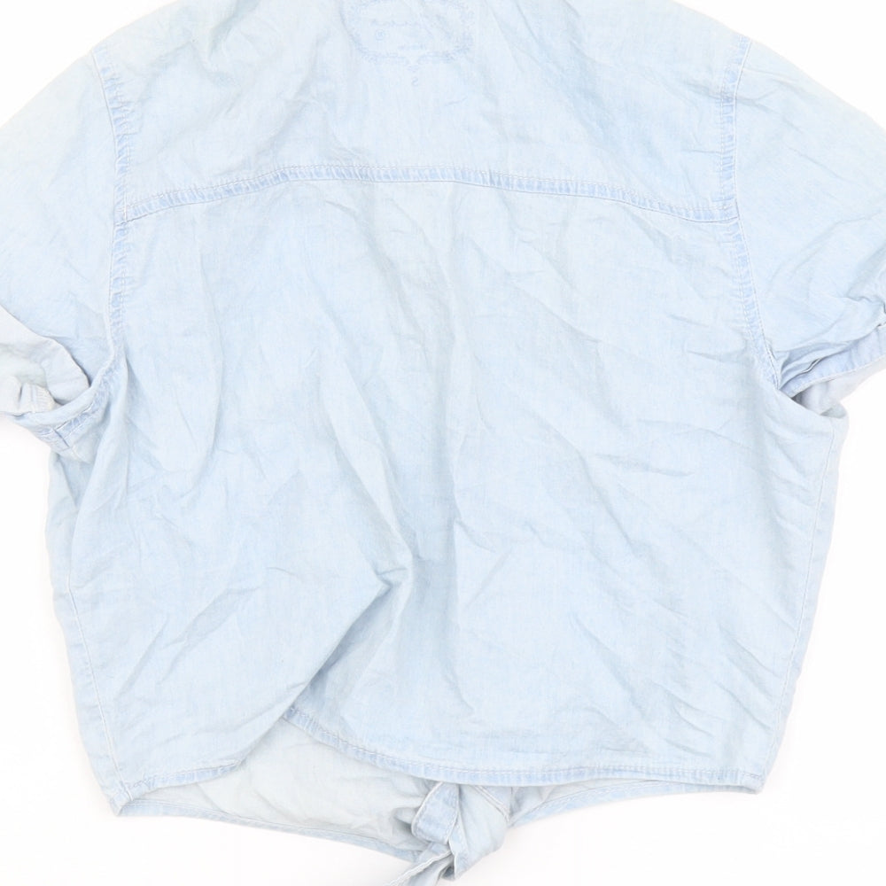 Womens UK Size S Jennyfer Blue Cropped Button-Up