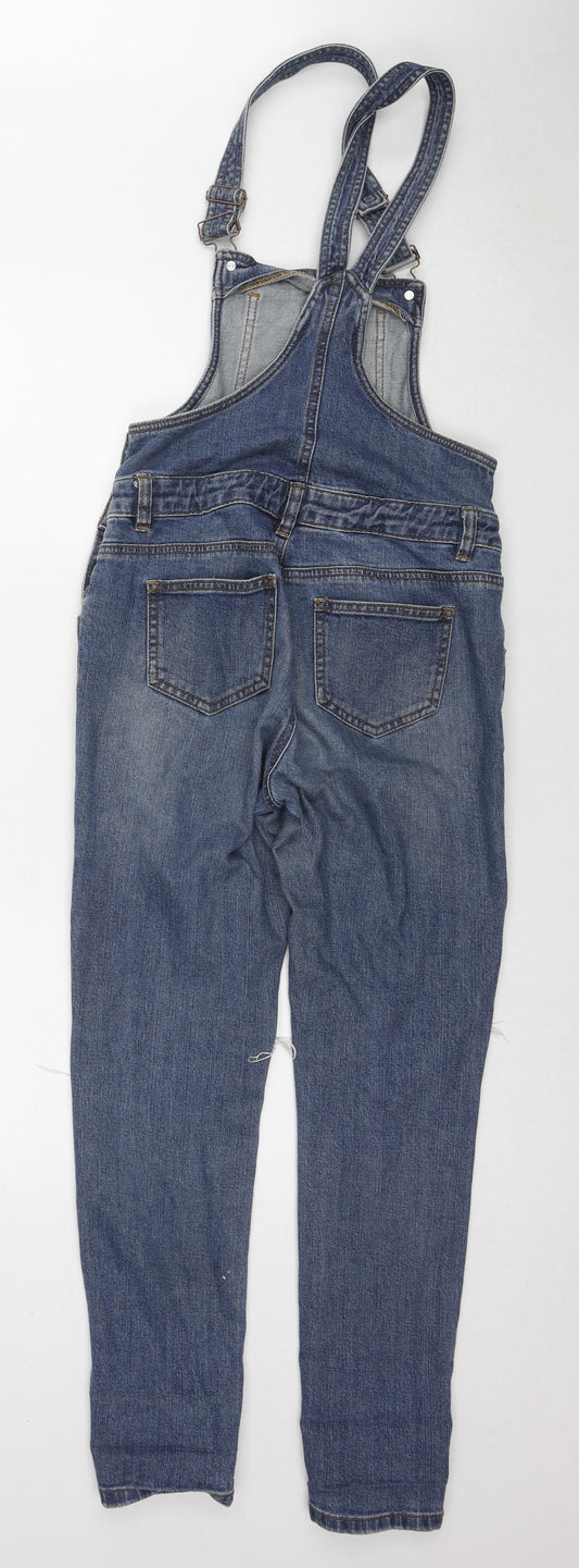 Denim & Co. Womens Blue Cotton Dungaree One-Piece Size 8 L28 in Zip - Distressed Open Knee