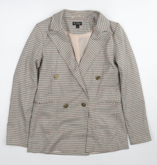 Additional front view of Miss Selfridge women’s beige plaid polyester jacket blazer, size UK 8