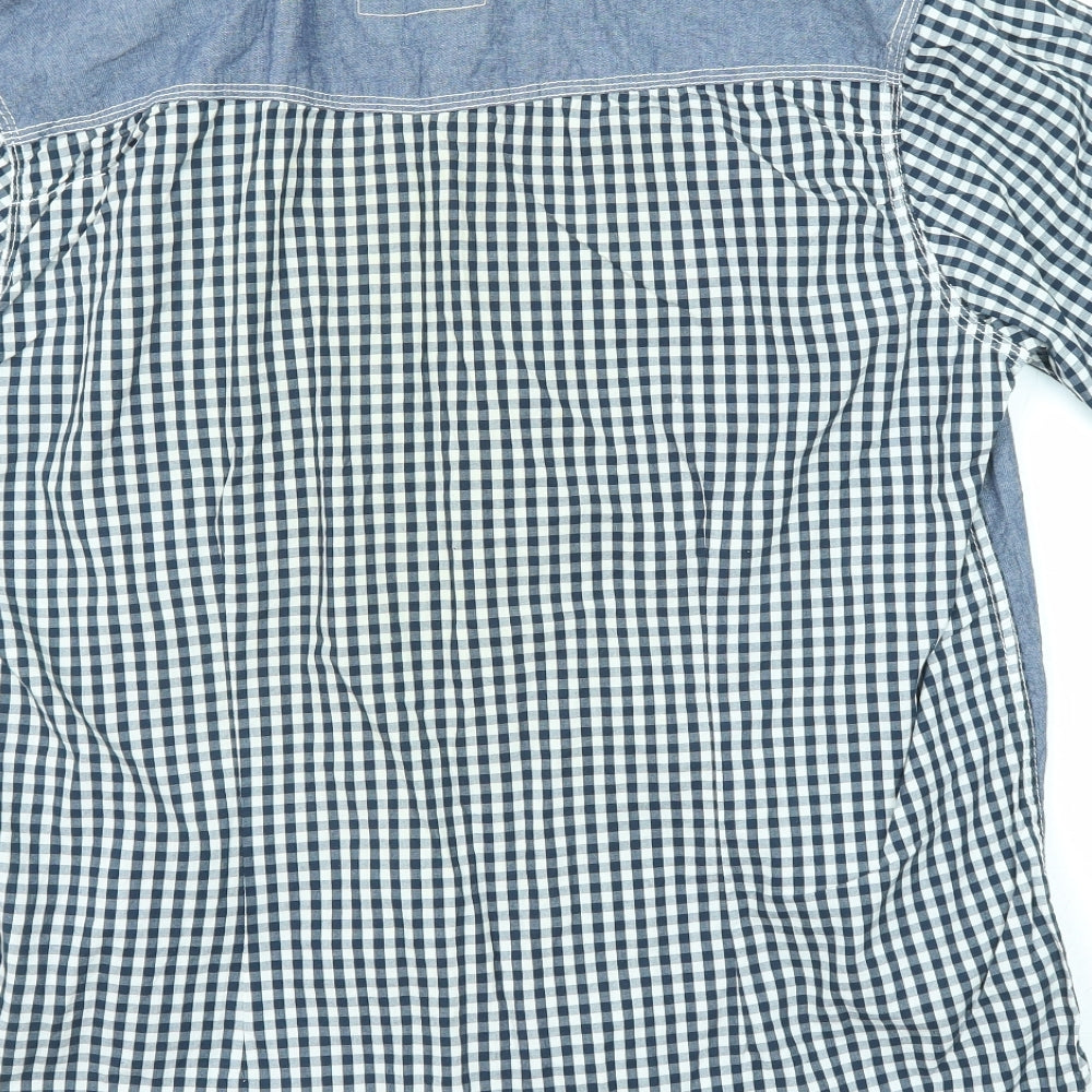 Resistance Mens Blue Check Cotton Button-Up Size XL Collared Button