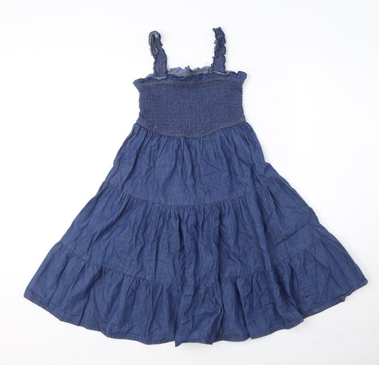 Rebellion Womens Blue 100% Cotton Tank Dress Size XS Square Neck Pullover