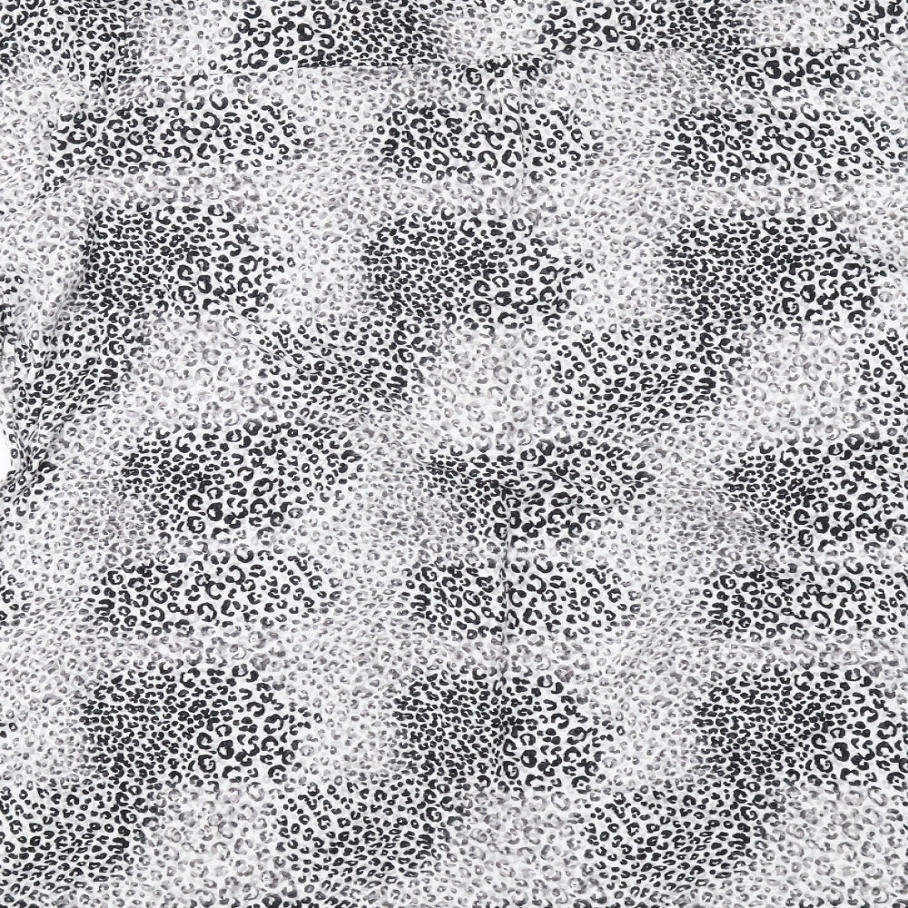 Bonmarché Womens White Animal Print Viscose Basic Button-Up Size 16 V-Neck