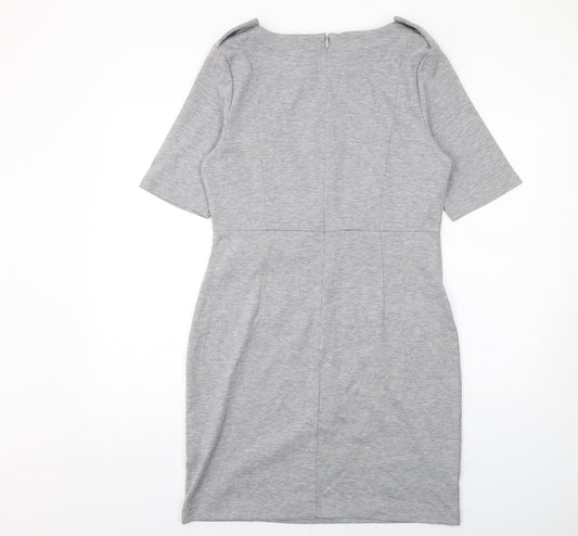 NEXT Womens Grey Polyester Shift Size 12 Round Neck Zip