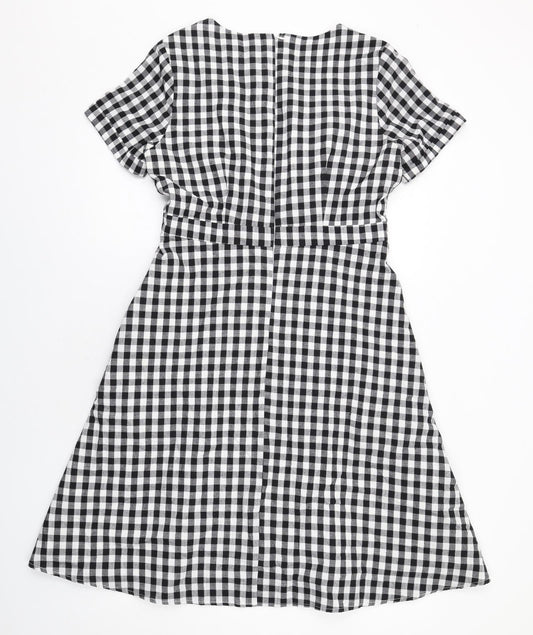 Sugarhill Womens Black Gingham Cotton A-Line Size 12 Round Neck Zip