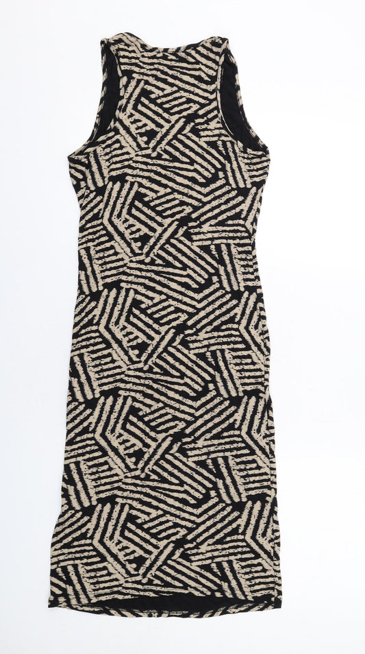 Apricot Womens Black Geometric Viscose Pencil Dress Size 12 Crew Neck Pullover