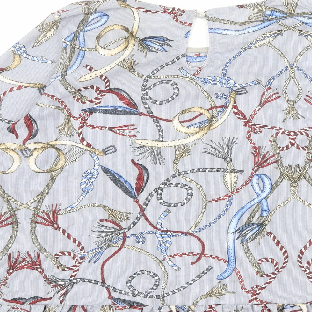 I SAW IT FIRST Womens Blue Geometric Polyester Basic Blouse Size 12 Round Neck