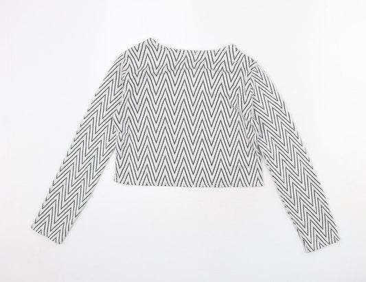 Boohoo Womens Grey Herringbone Viscose Basic T-Shirt Size 10 Round Neck