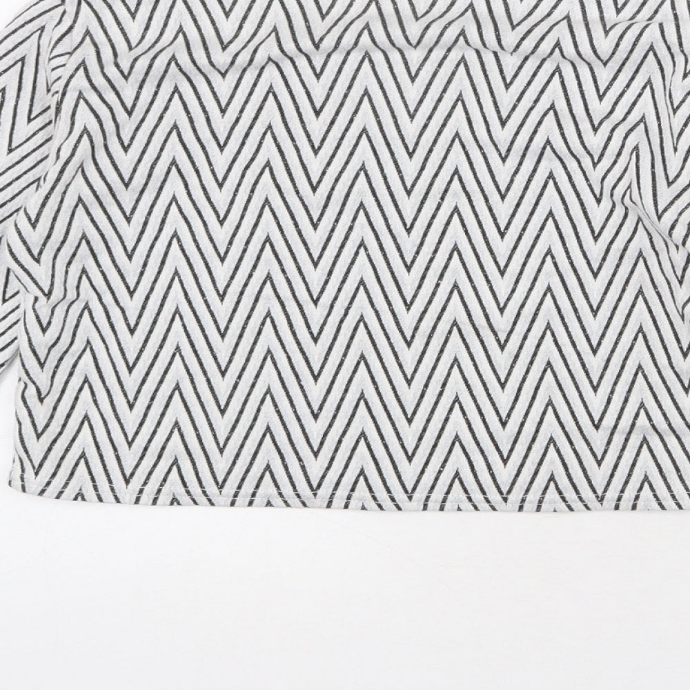 Boohoo Womens Grey Herringbone Viscose Basic T-Shirt Size 10 Round Neck