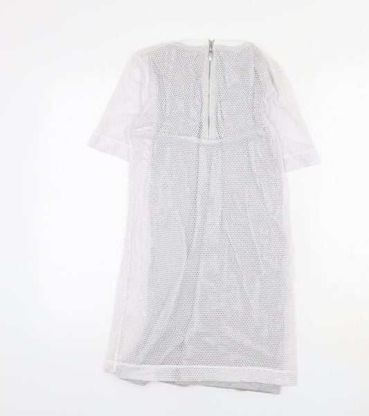 Topshop Womens White Polyester A-Line Size 8 Round Neck Zip
