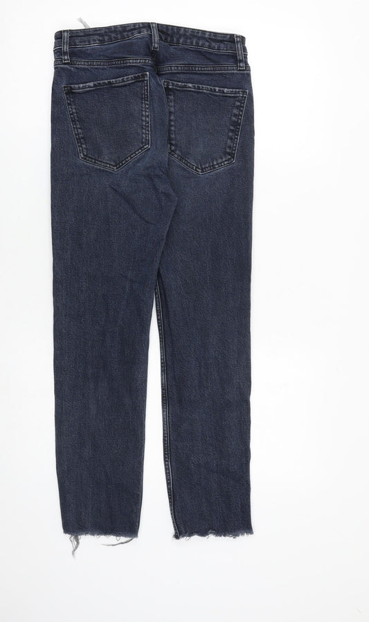 Zara Womens Blue Cotton Straight Jeans Size 8 L26 in Regular Zip - Raw Hem
