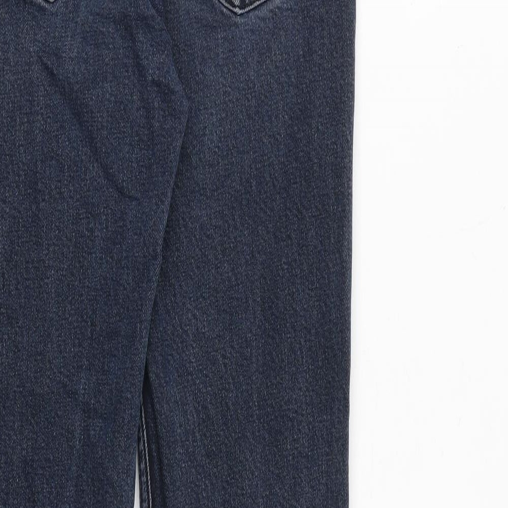 Zara Womens Blue Cotton Straight Jeans Size 8 L26 in Regular Zip - Raw Hem