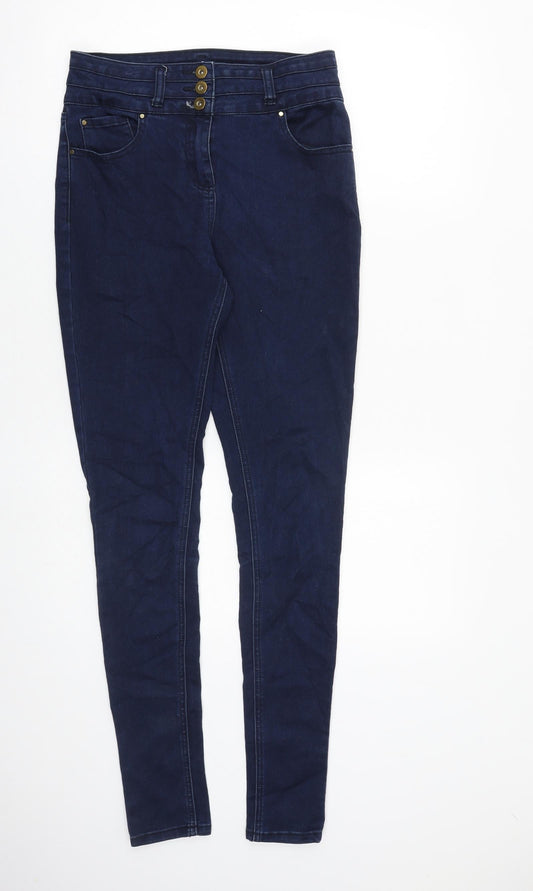 F&F Womens Blue Cotton Skinny Jeans Size 8 L32 in Slim Zip