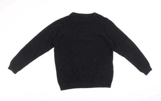 Pull&Bear Mens Black Crew Neck Polyester Pullover Jumper Size M Long Sleeve