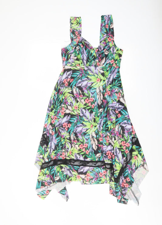 Additional front view of Izabel women’s multicoloured floral polyester tank dress, size UK 8, v-neck pullover